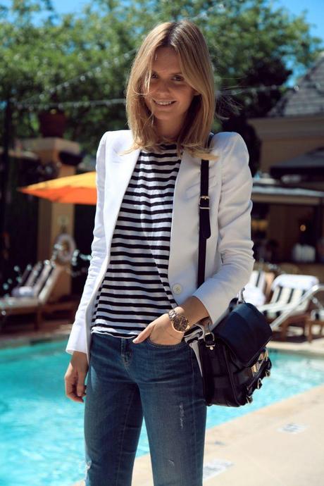 stripes, jeans + white blazer | tuula