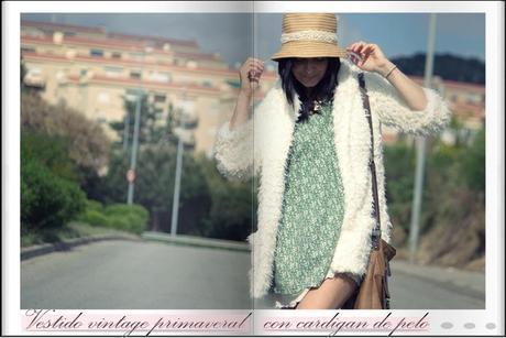 Vestido vintage primaveral y cardigan de pelos