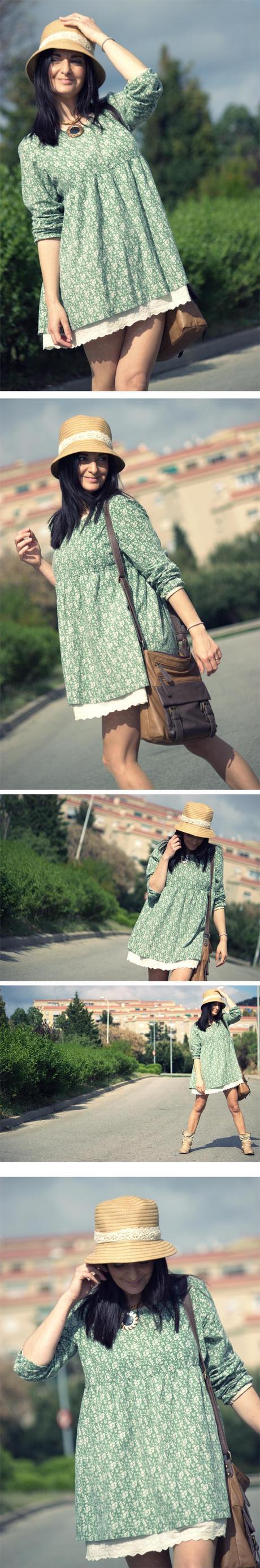 Vestido vintage primaveral y cardigan de pelos