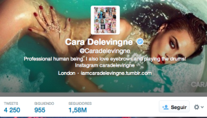 Captura de pantalla de la cuenta de Twitter de la Musa @CaraDelevingne 