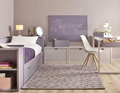 Cama compacto lila, dormitorio niña lila