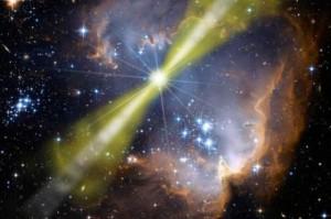 Impresión artística de un brote de rayos gamma, situado a una distancia peligrosa. Crédito de la Imagen: NASA 