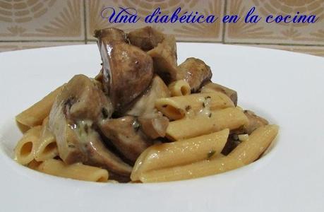 Macarrones Diabalance con champiñones