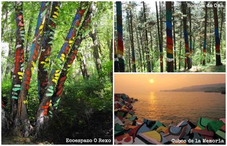 Por último os dejo con fotografías de algunas de las obras de Agustín Ibarrola, pintor y escultor vasco que aunque no se ha dedicado en exclusiva al land art, una de sus obras más conocidas es el Bosque de Oma o Bosque Animado. Otras obras conocidas son los Cubos de la Memoria en Llanes (Asturias) o el Ecoespacio O Rexo en Allariz (Ourense).