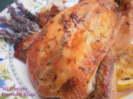 POLLO ASADO CON LAVANDA Y MIEL.