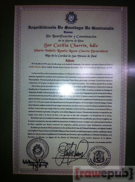Edicto: Causa de Beatificación y Canonización de Sor Cecilia Charrín.