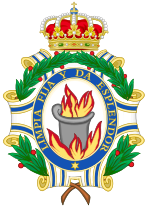 Emblema de la Real Academia Española, con el lema de la Institución: Limpia, fija y da esplendor.