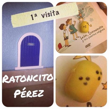 El viernes por la noche por primera vez nos visitó el Ratón Pérez y como no sabía por donde entrar ha puesto una puerta mágica que se abre solo si en casa hay algún diente para que pueda comprar