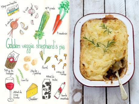 Pastel de Verduras y lentejas (Golden veggie shepherd’s pie)