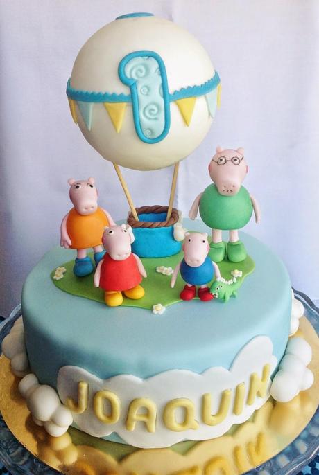 TARTA FONDANT PEPPA PIG CON GLOBO-TUTORIAL DE GLOBO, NUBES, GEORGE Y DINOSAURIO- CUARTO RETO QUÉ RICO MAMI!