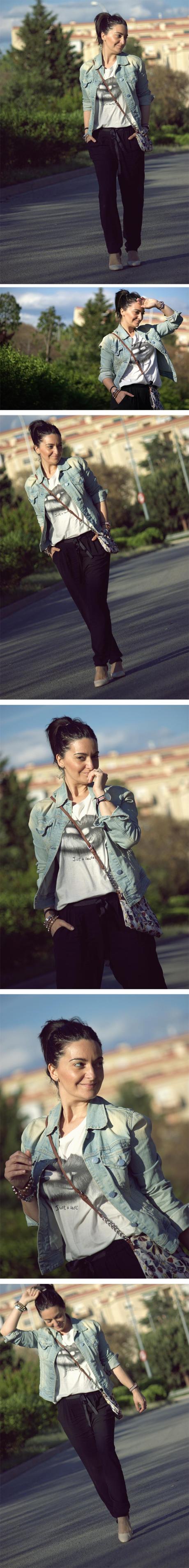 Con cazadora tejana...