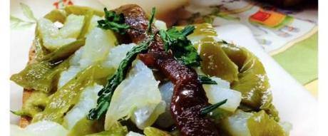 Tosta de bacalao con crema de pimientos