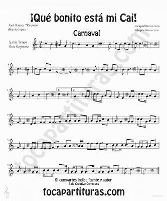 Tubepartitura Qué Bonito está mi Cai partitura para Saxofón Tenor y Soprano tema de la mítica Chirigota del Carnaval de Cadiz El Profesor Majareta y los Niños Probeta