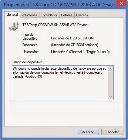 Cómo solucionar error de Windows: unidad CD o DVD no inicia por daño en el registro (código 19, 31, 32, 39 y 41)
