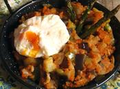 Migas verduras huevo escalfado