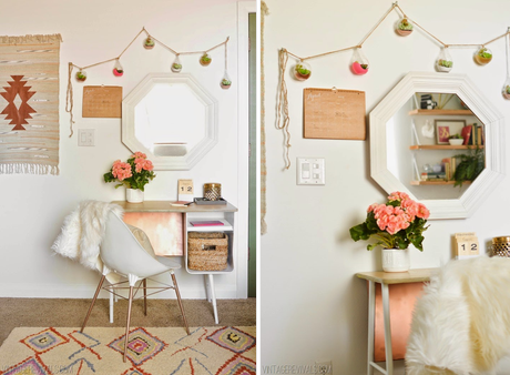 UN DORMITORIO RETRO CHIC CON CABECERO DE MACRAMÉ + DIY LAMPARA