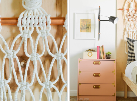 UN DORMITORIO RETRO CHIC CON CABECERO DE MACRAMÉ + DIY LAMPARA