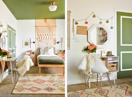 UN DORMITORIO RETRO CHIC CON CABECERO DE MACRAMÉ + DIY LAMPARA