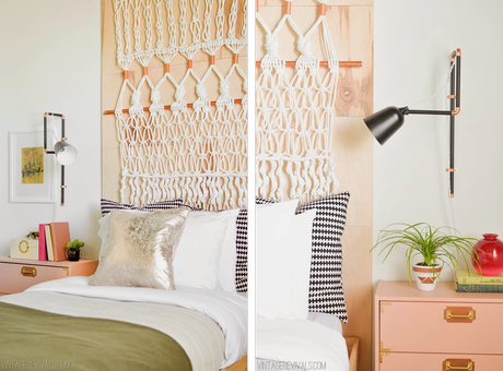 Un dormitorio retro chic con cabecero de macramé + diy lampara - Paperblog