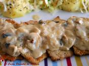 Escalopines crema champis patatas gratinadas