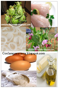 ALCACHOFAS Y TIRABEQUES CON CALAMARES Y COLA DE RAPE AL WOK