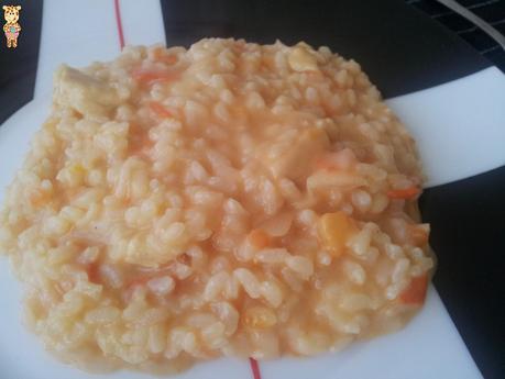 Risotto de pollo y tomate