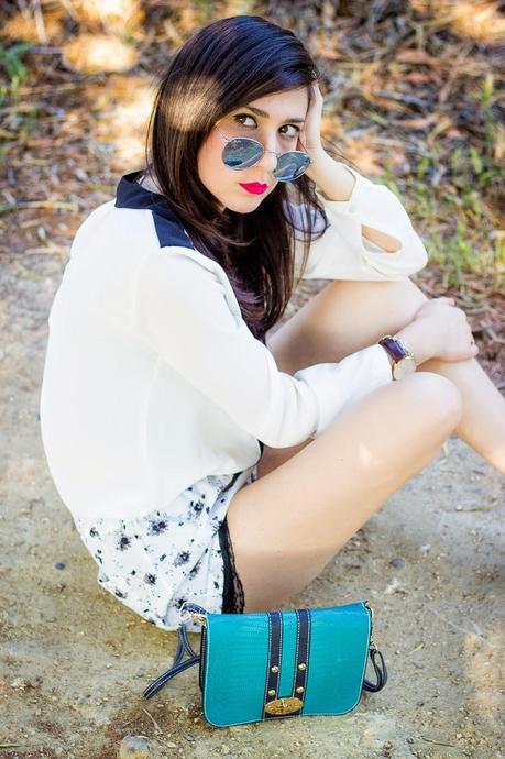 Floral Lace White And Black Shorts