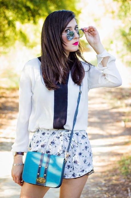 Floral Lace White And Black Shorts