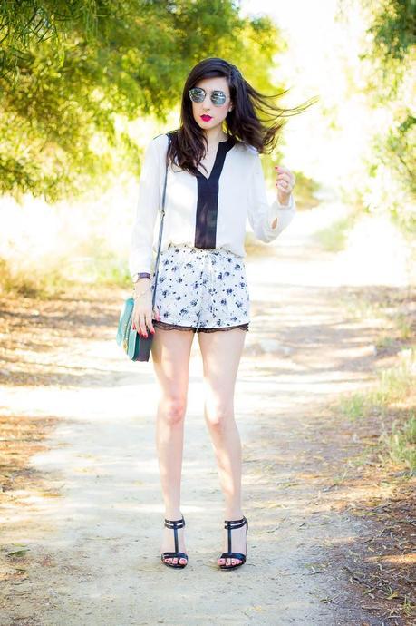 Floral Lace White And Black Shorts