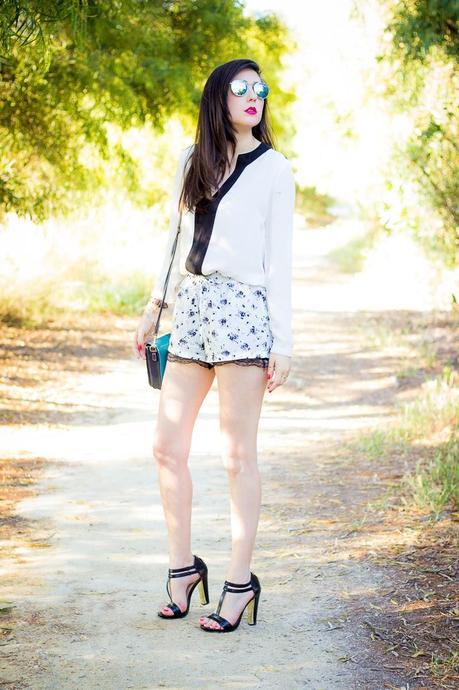 Floral Lace White And Black Shorts