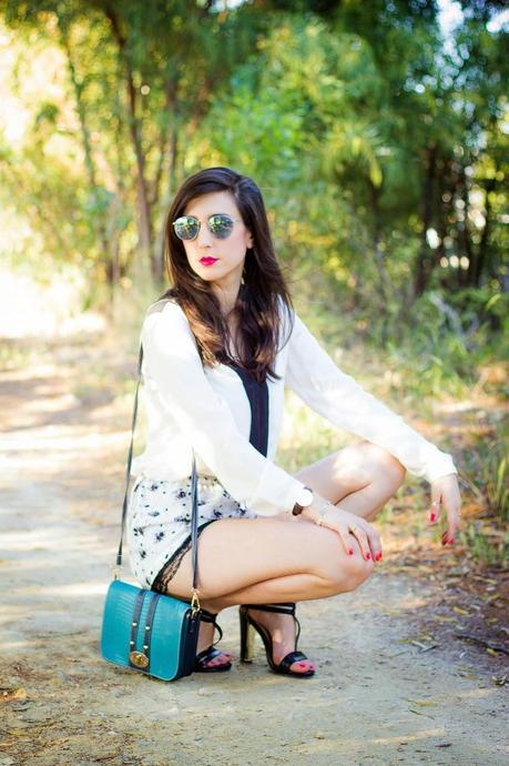 Floral Lace White And Black Shorts