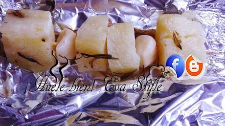 Brochestas de pescado y patatas