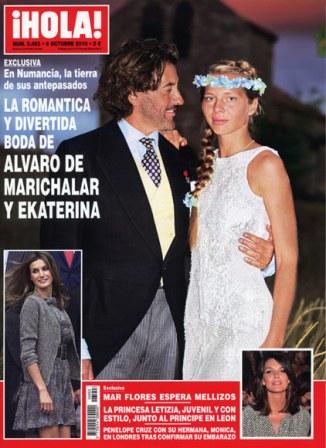 Portada de Hola: Ekaterina se casó con Alvaro de Marichalar vestida por Manuel Mota para Pronovias