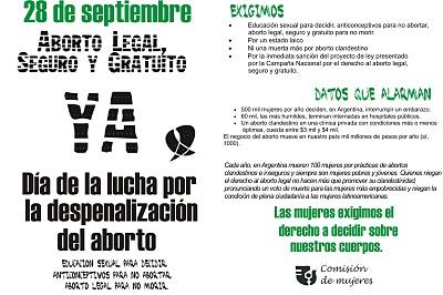 28 de septiembre: Por el ABORTO LEGAL