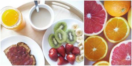 Un desayuno completo, fruta, cereales, lácteos. Desayuna, empieza el día con energía.