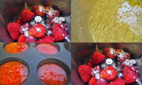 Gelatina natural de fresas acompañadas de fresas con chocolate