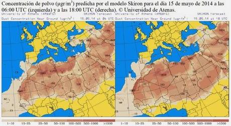 España: Previsión de intrusión de polvo africano 15 de mayo de 2014
