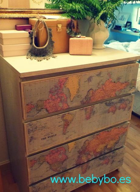 DIY: CAMBIAR UNA COMODA II  MAPAS MUNDIS