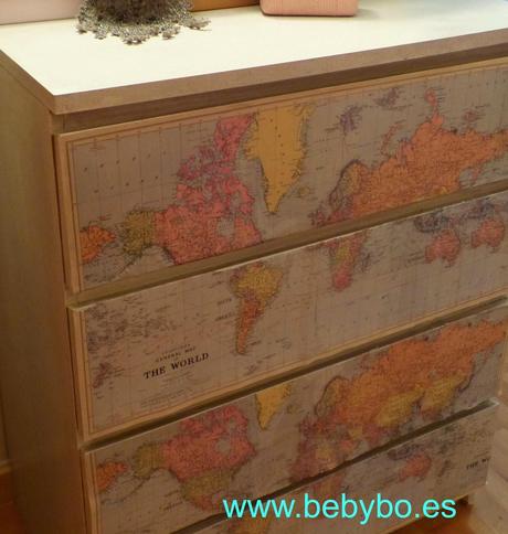 DIY: CAMBIAR UNA COMODA II  MAPAS MUNDIS