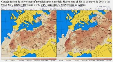 España: Previsión de intrusión de polvo africano 16 de mayo de 2014