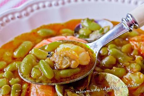 VERDINAS CON ALMEJAS Y LANGOSTINOS