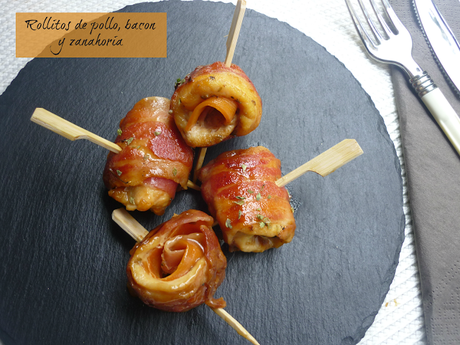 Rollitos de pollo, zanahoria y bacon