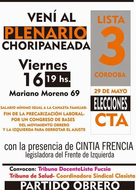 Plenario de la Lista 3 de la Coordinadora Sindical Clasista hacia las elecciones en la CTA