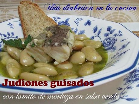Judiones guisados con lomito de merluza en salsa verde