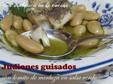 Judiones guisados con lomito de merluza en salsa verde