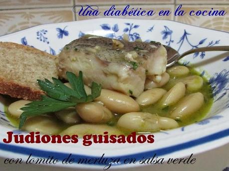 Judiones guisados con lomito de merluza en salsa verde
