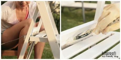 Pintar dos sillas y una mesa con una capa de pintura blanca. Reutilizar muebles viejos para la terraza.