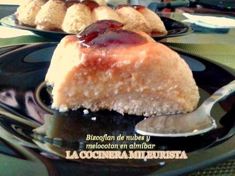 Bizcoflan de nubes y melocotón en almíbar (Microondas)