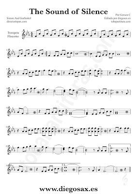 Tubepartitura The Sound of Silence de Simon y Garfunkel partitura de Trompeta y Fliscorno El sonido del silencio música de pop - rock