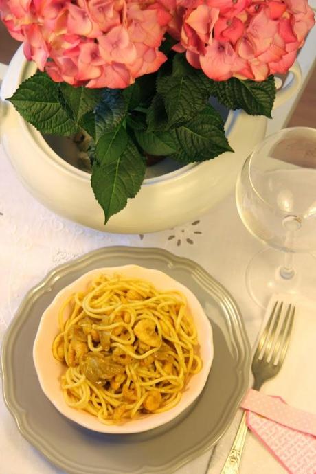 receta: pasta al curry con gambitas - recipe: curry and shrimp pasta